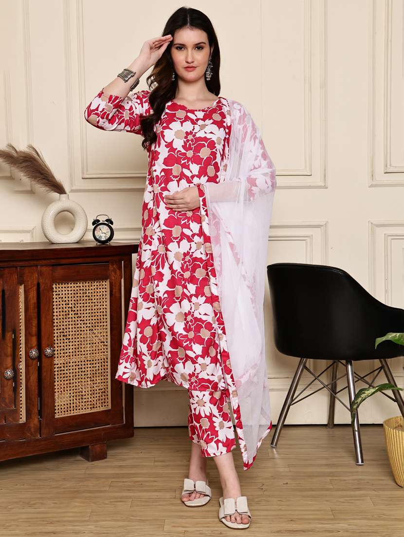 women three quarter sleeve kurta pant with dupatta set - 21972457 -  Standard Image - 2