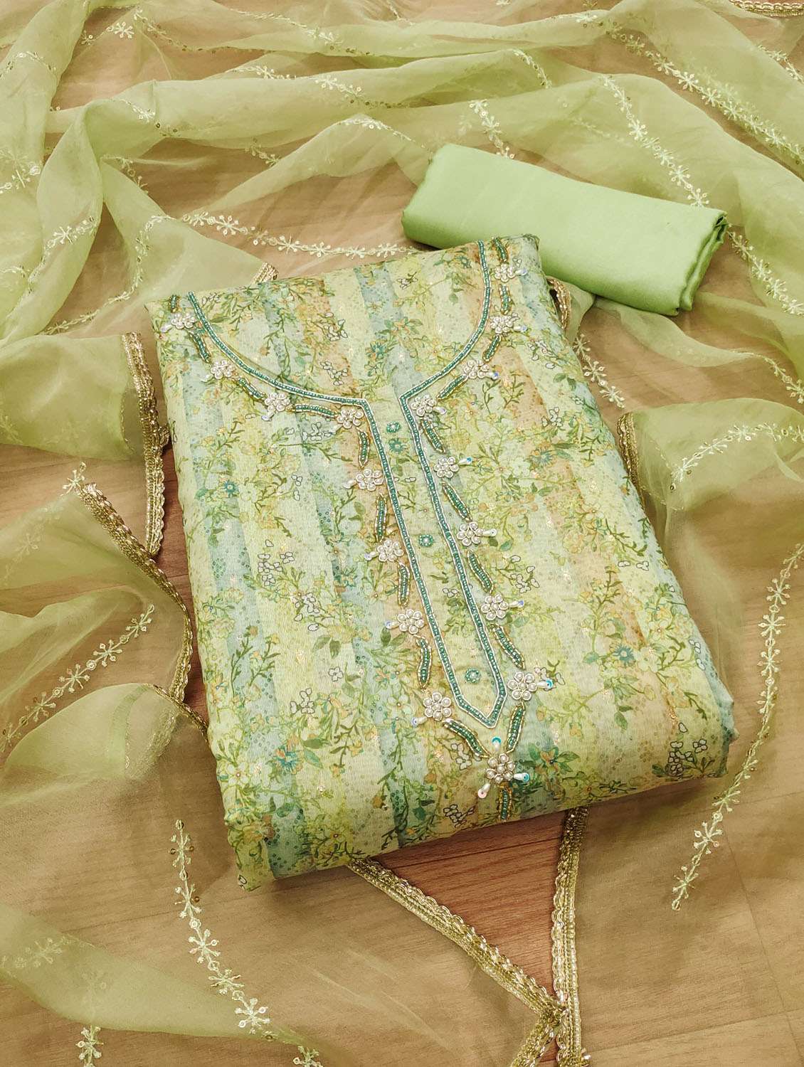 women printed embroidered unstitched suit set