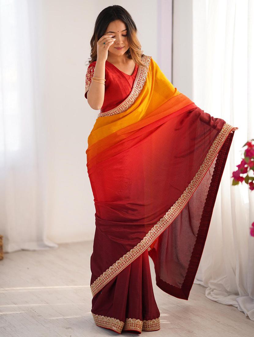 women ombre bordered saree with blouse - 21972517 - Standard Image - 2