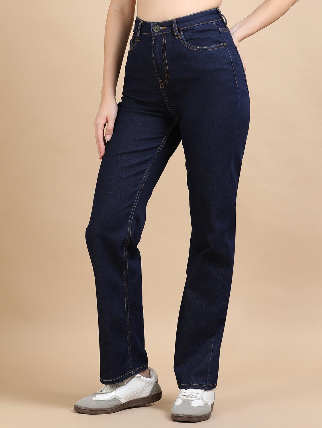 women solid high rise straight fit jean - 21972527 - Standard Image - 2