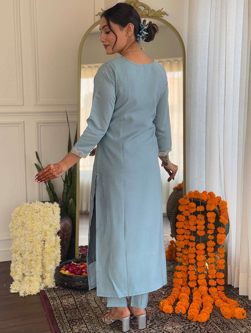 women three quarter sleeve kurta pant with dupatta set - 21972540 -  Standard Image - 2