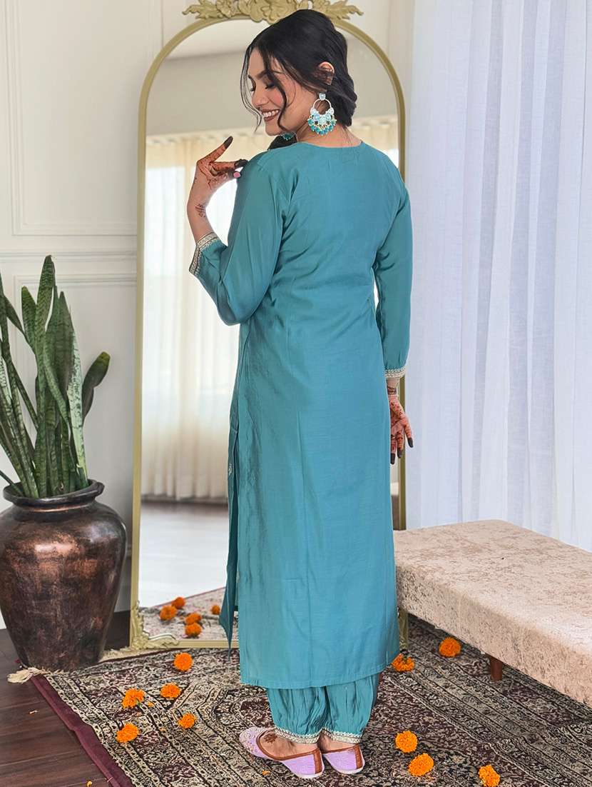 women three quarter sleeve kurta pant with dupatta set - 21972542 - Standard Image - 2