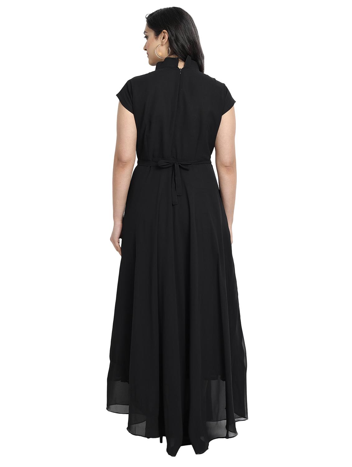 women solid mandarin neck fit & flare maxi dress - 21972565 - Standard Image - 2