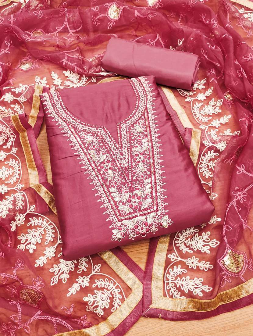 women solid with work embroidered unstitched suit set