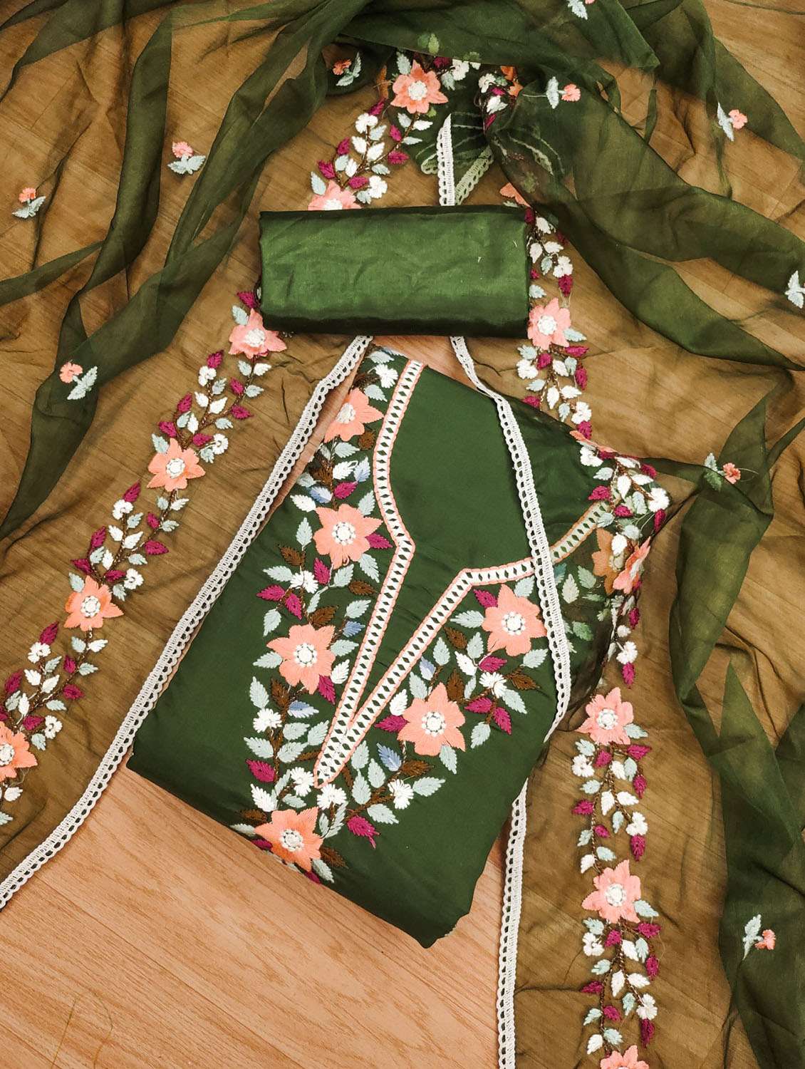 women solid with work embroidered unstitched suit set - 21972702 -  Zoom Image - 0