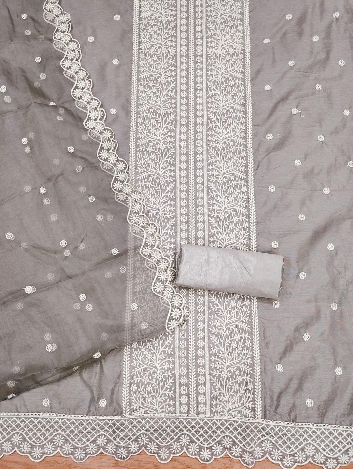 women solid with work embroidered unstitched suit set - 21972703 - Standard Image - 2