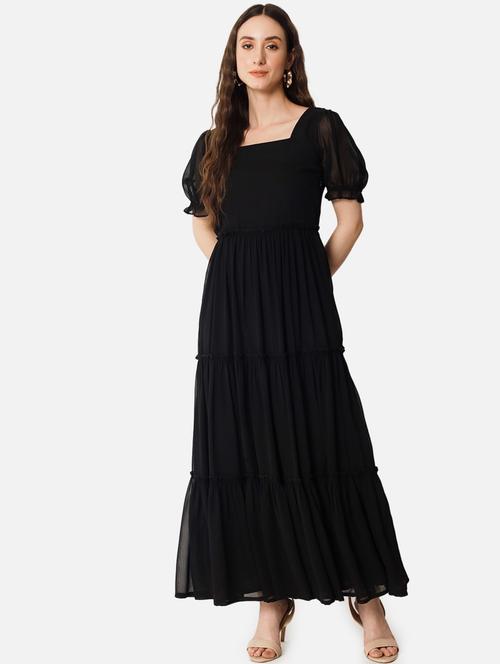 women solid puff sleeve tiered maxi dress - 21972838 - Standard Image - 0