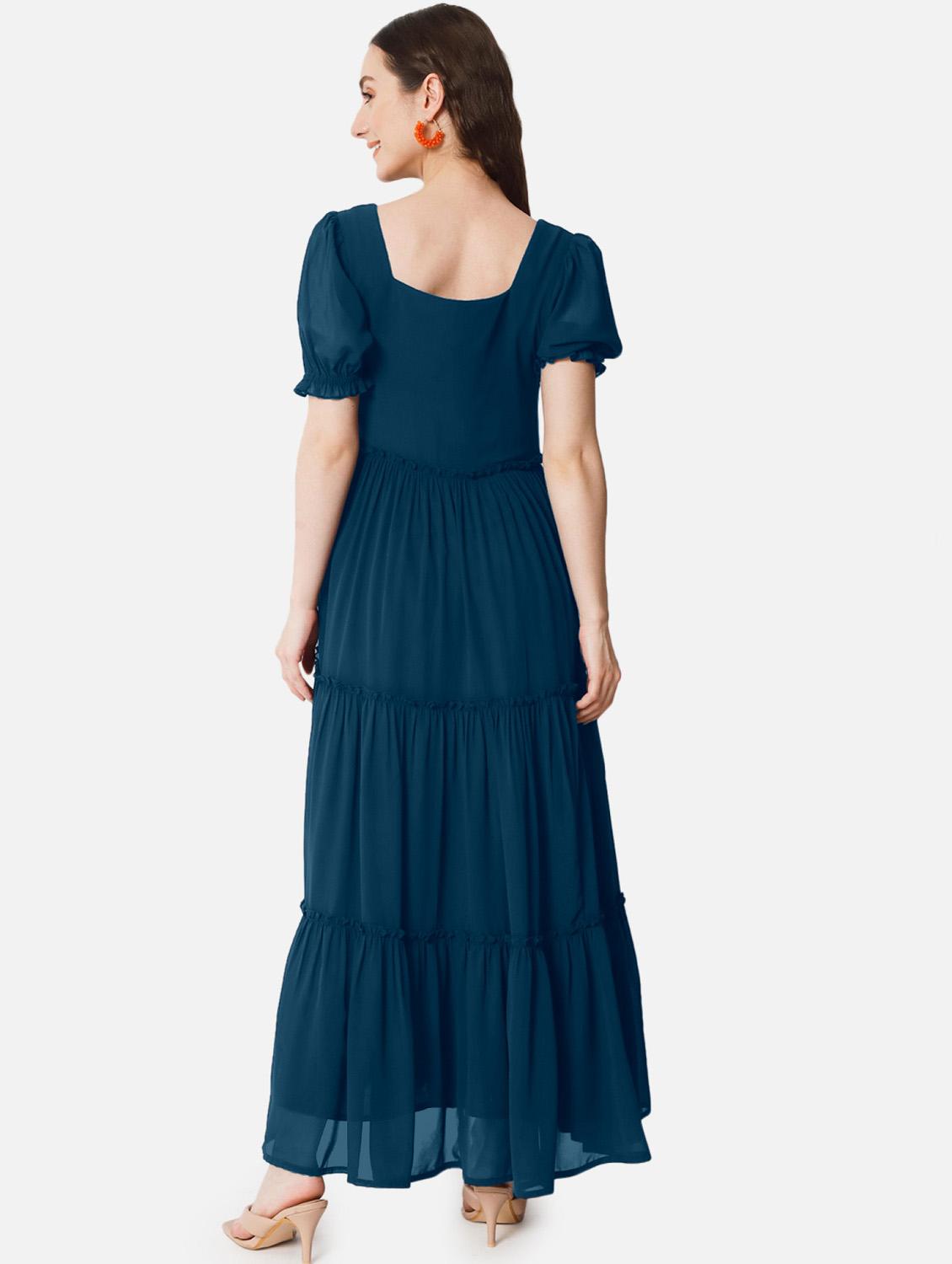 women solid puff sleeve tiered maxi dress - 21972842 - Standard Image - 2