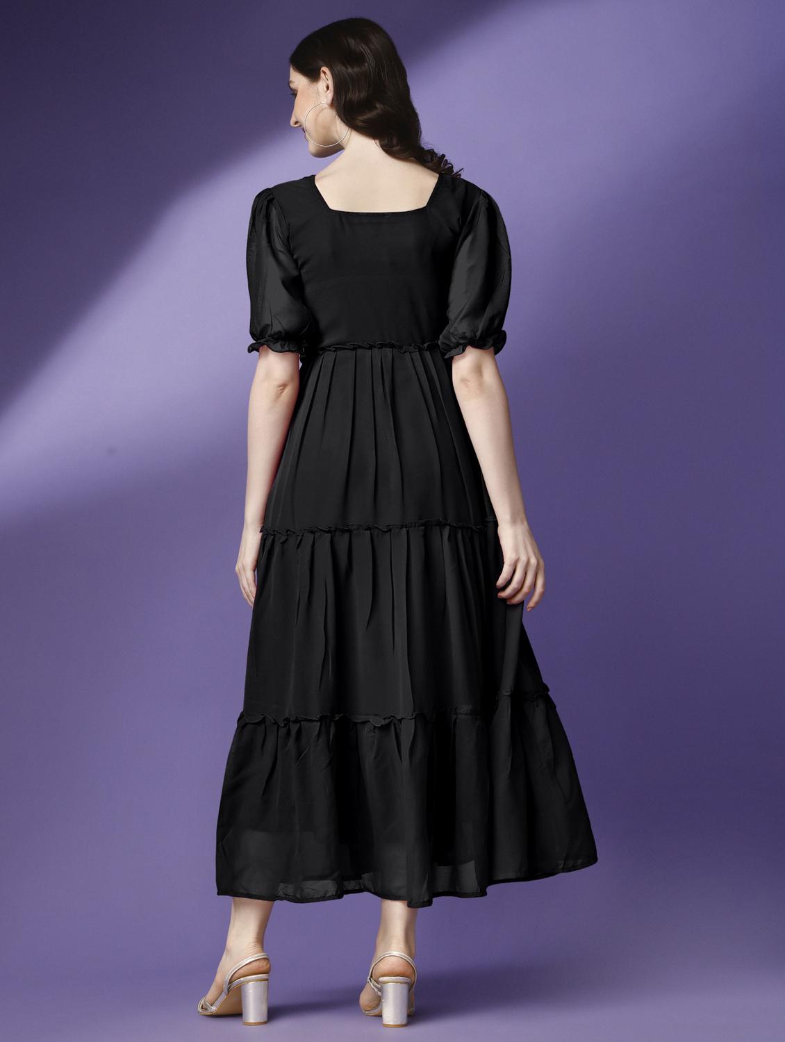 women solid puff sleeve tiered maxi dress - 21972847 - Standard Image - 2