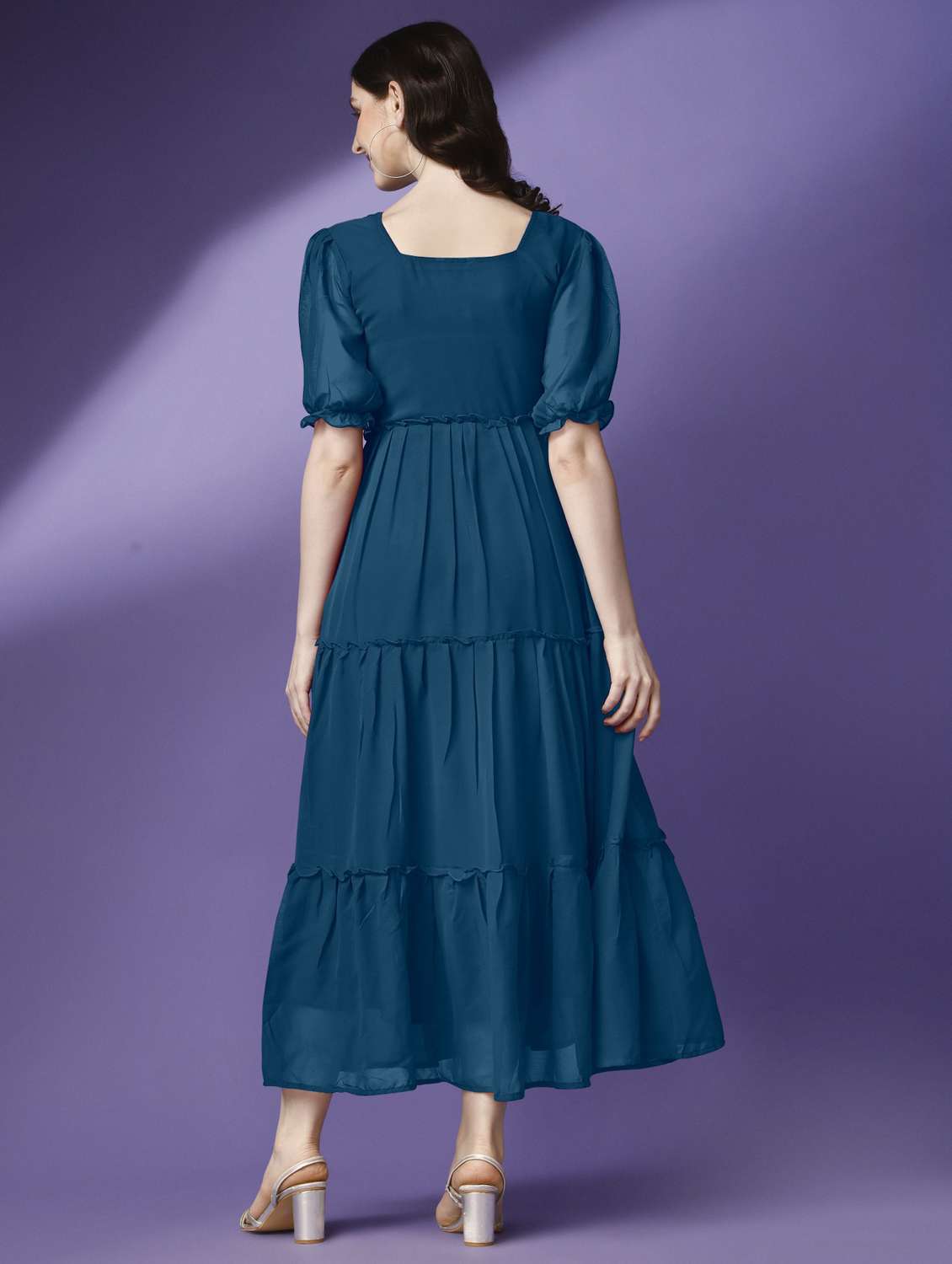 women solid puff sleeve tiered maxi dress - 21972851 - Standard Image - 2