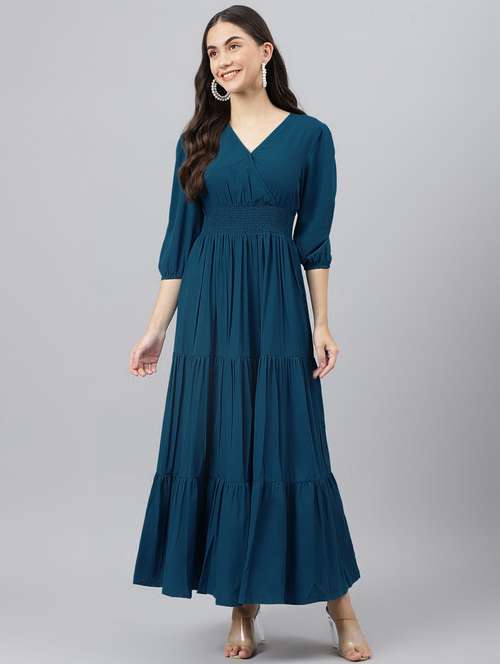 women solid puff sleeve tiered maxi dress - 21972880 -  Standard Image - 0