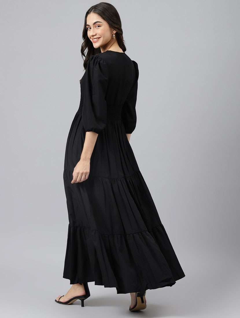 women solid puff sleeve tiered maxi dress - 21972881 -  Standard Image - 2