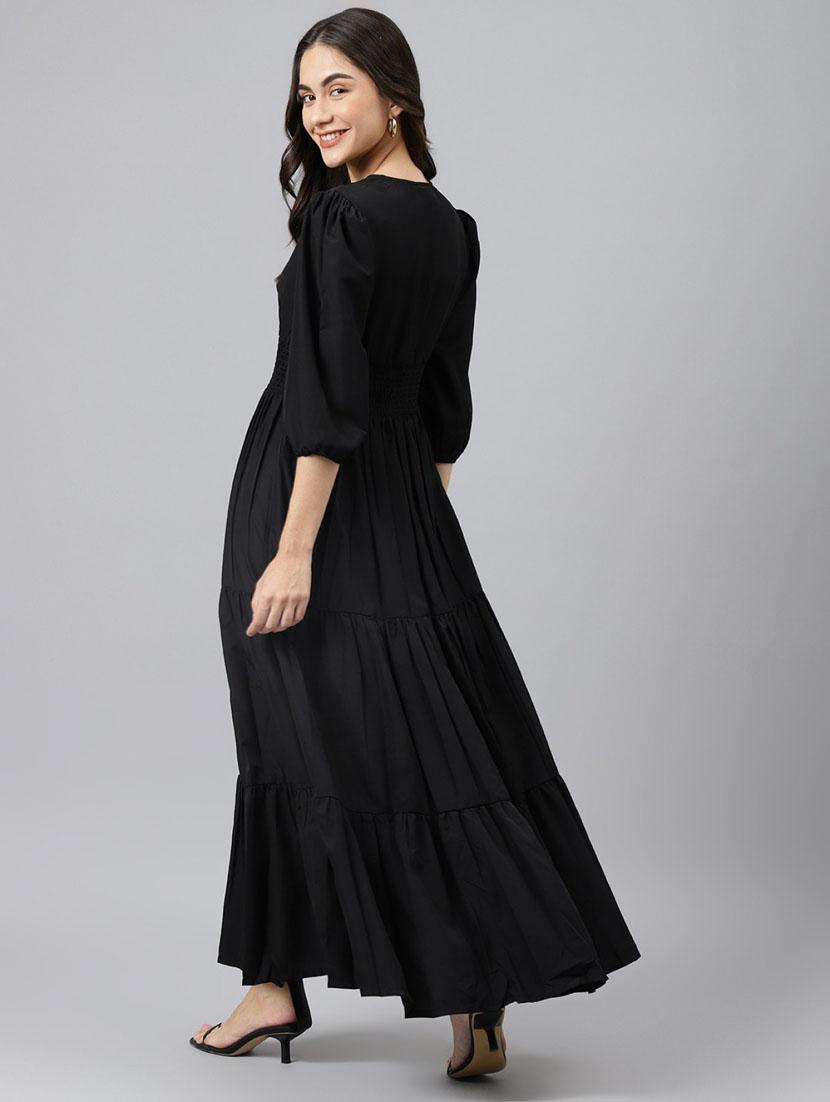 women solid puff sleeve tiered maxi dress - 21972883 - Standard Image - 2