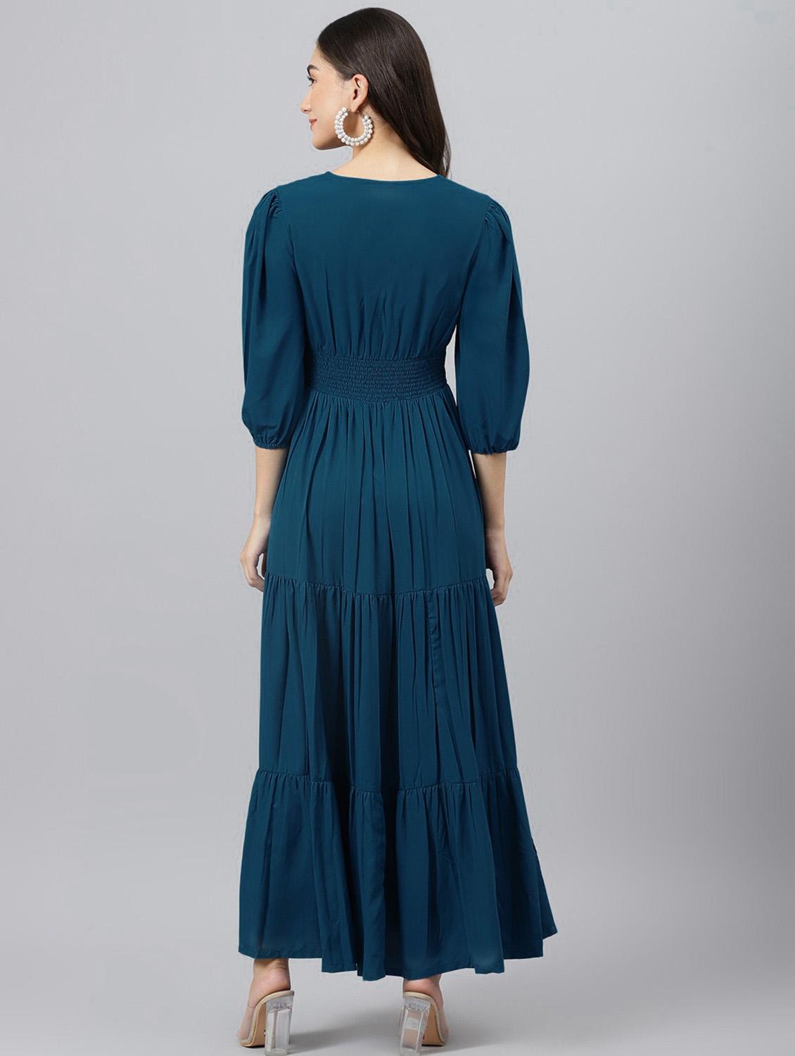 women solid puff sleeve tiered maxi dress - 21972884 - Standard Image - 2