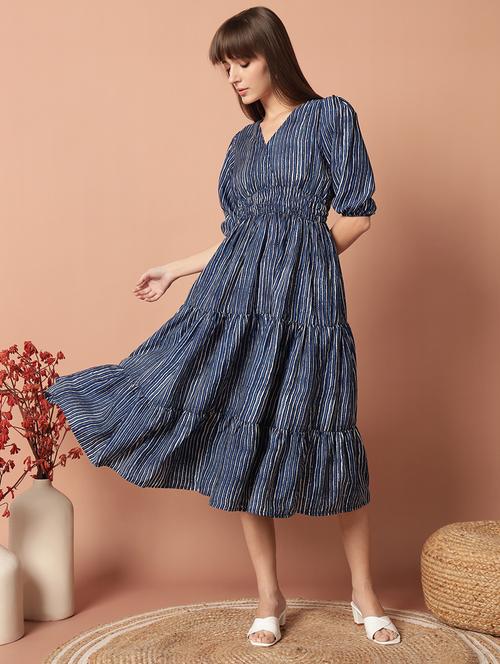 women printed puff sleeve tiered midi dress - 21972903 -  Standard Image - 0