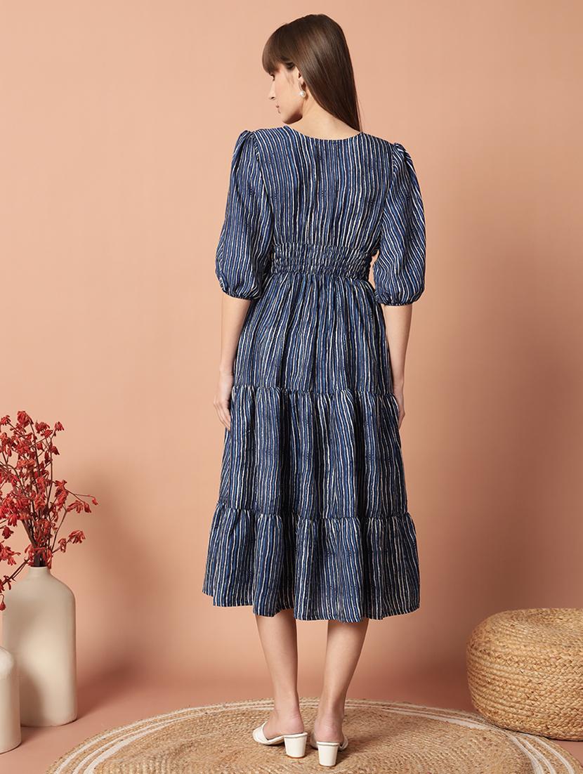 women printed puff sleeve tiered midi dress - 21972903 - Standard Image - 2