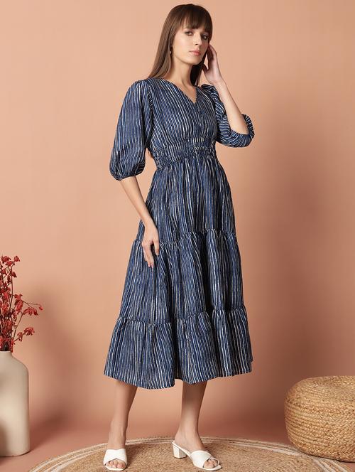 women printed puff sleeve tiered midi dress - 21972905 -  Standard Image - 0