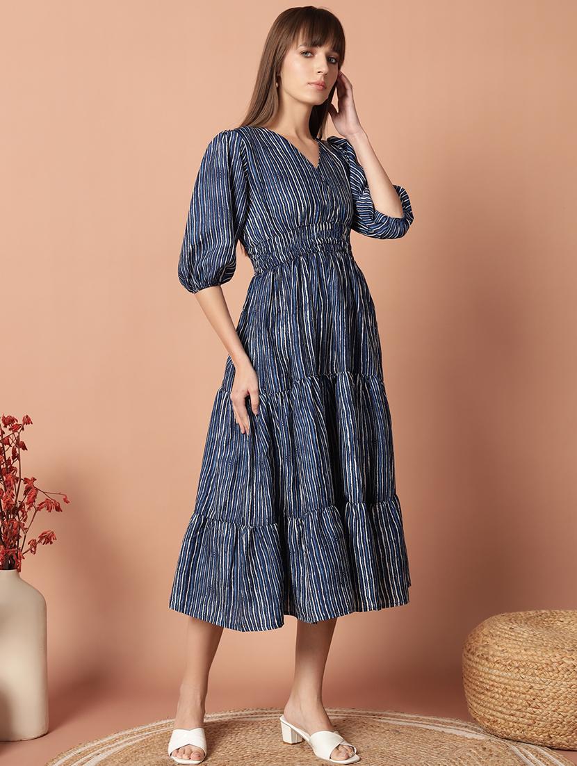 women printed puff sleeve tiered midi dress - 21972905 -  Zoom Image - 0