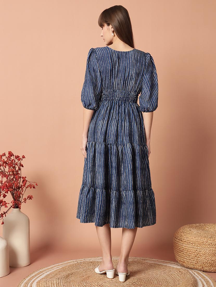 women printed puff sleeve tiered midi dress - 21972905 - Standard Image - 2