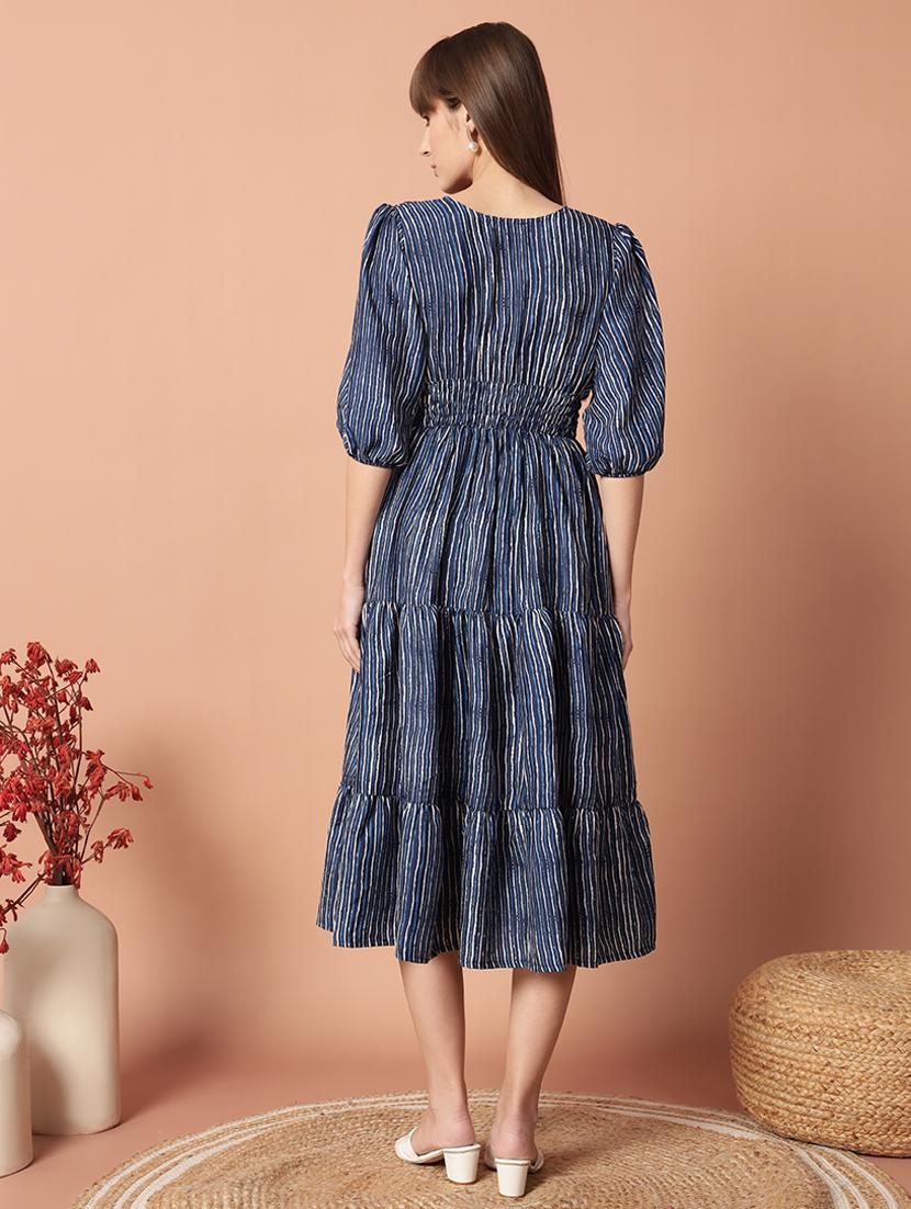 women printed puff sleeve tiered midi dress - 21972907 - Standard Image - 2