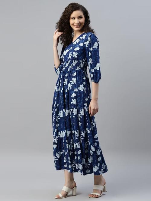 women printed puff sleeve tiered maxi dress - 21972908 - Standard Image - 0
