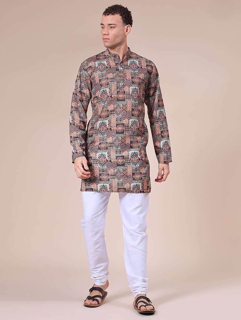 men printed mandarin neck long sleeve kurta - 21973990 -  Standard Image - 2