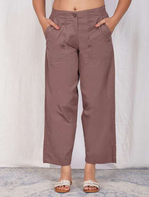 women solid mid rise straight fit trouser - 21974899 - Standard Image - 0