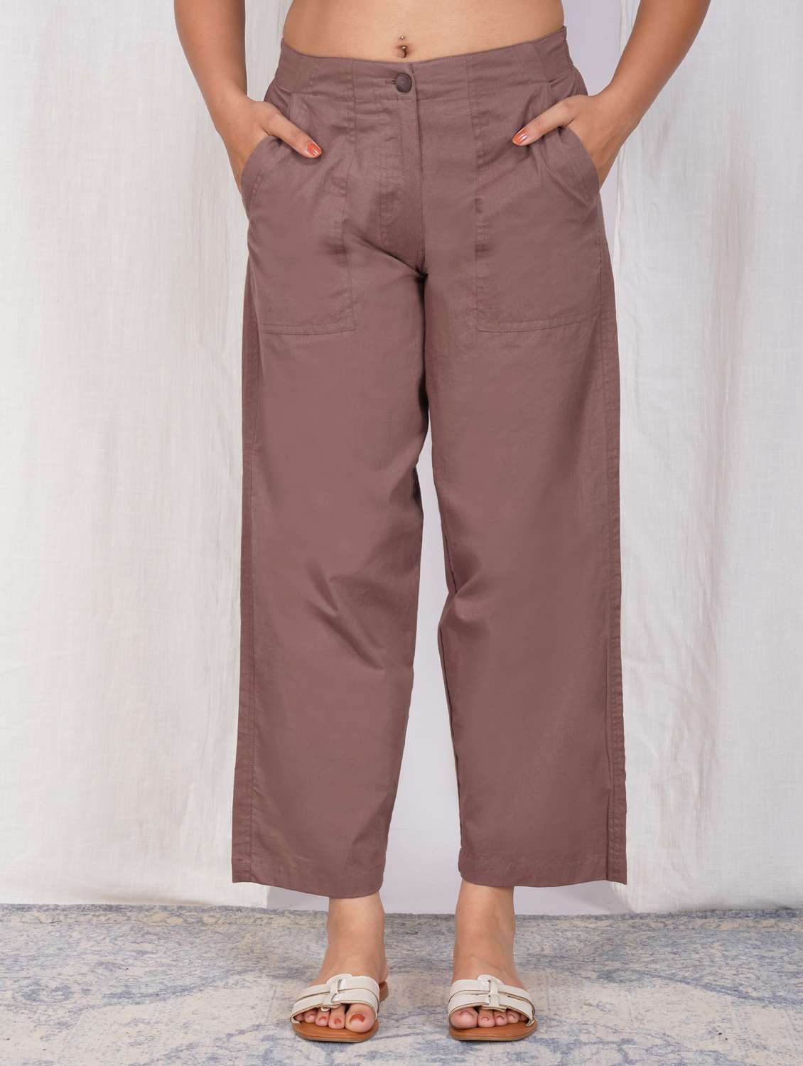 women solid mid rise straight fit trouser - 21974899 - Zoom Image - 0