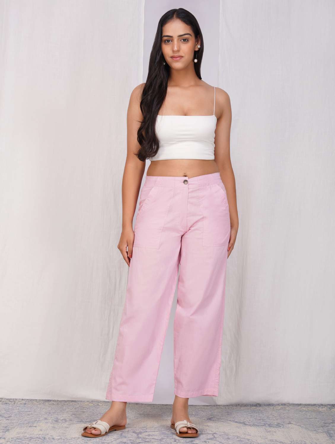 women solid mid rise straight fit trouser - 21974900 - Standard Image - 2