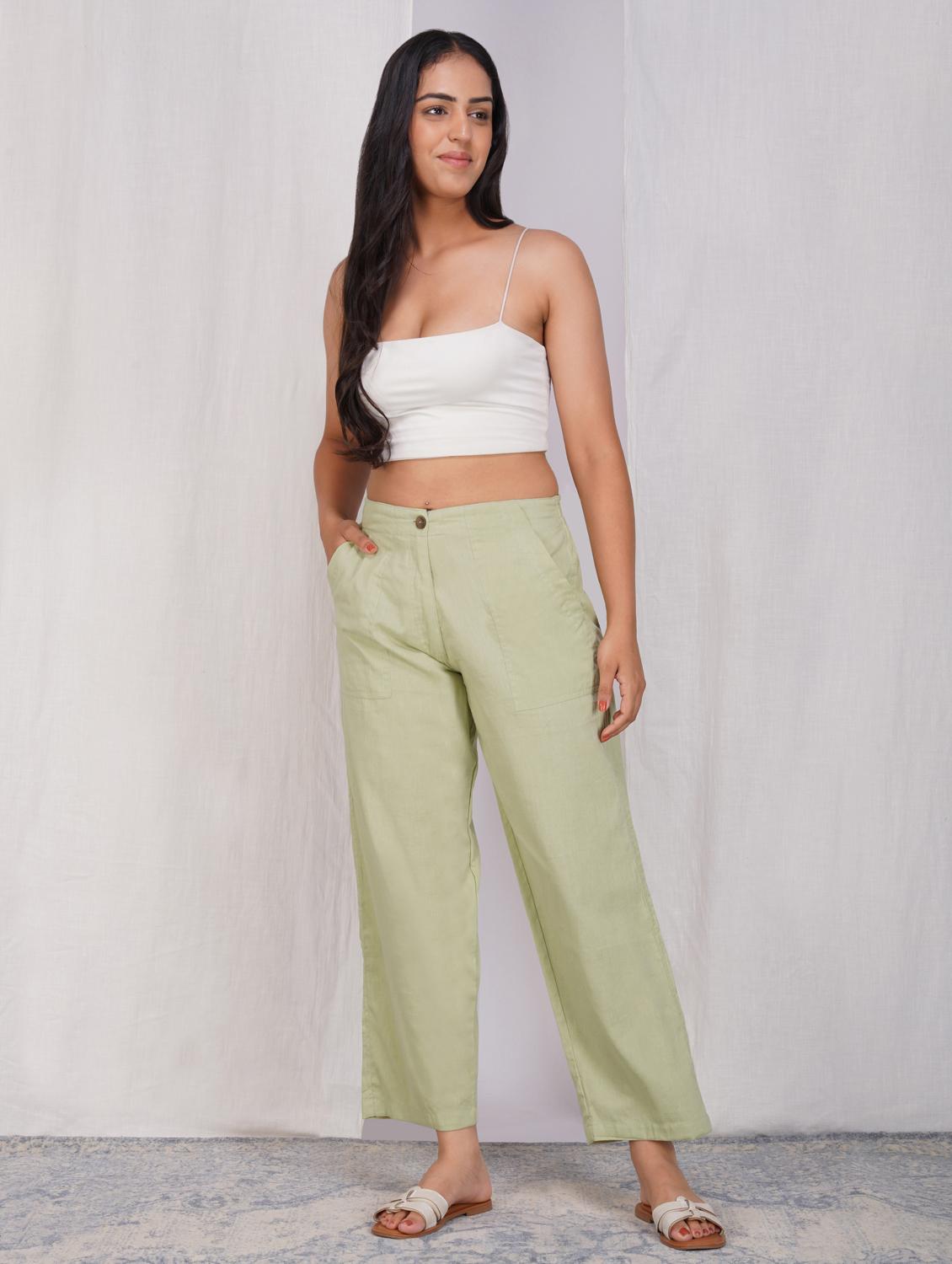 women solid mid rise straight fit trouser - 21974901 - Standard Image - 2