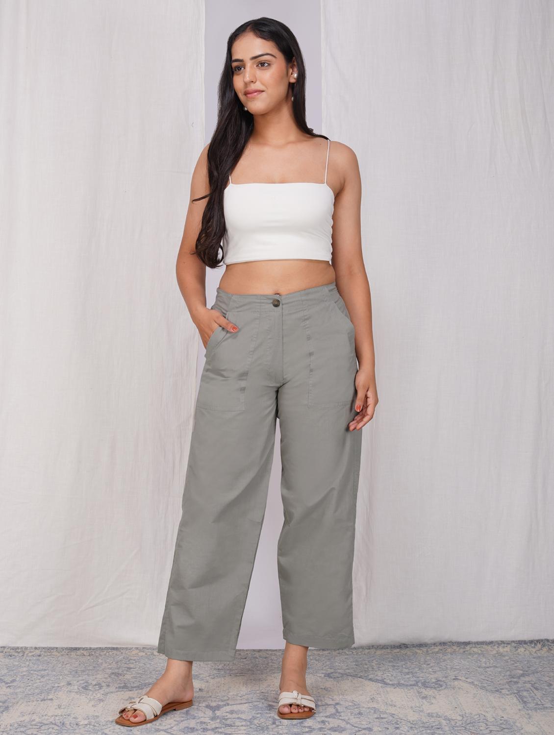 women solid mid rise straight fit trouser - 21974903 - Standard Image - 2