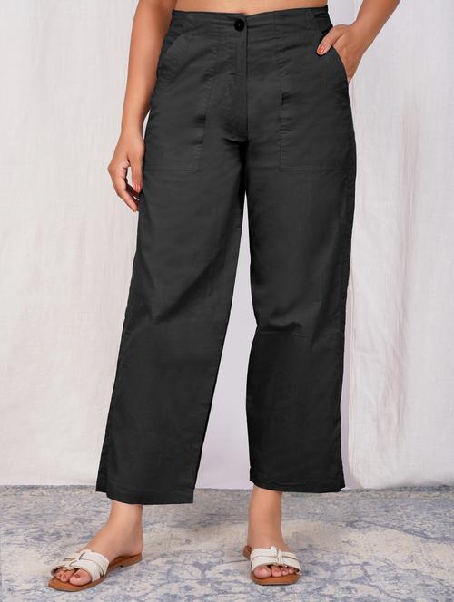 women solid mid rise straight fit trouser - 21974906 - Standard Image - 0