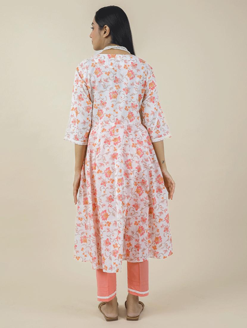 women floral three quarter sleeve a-line kurta - 21974928 - Standard Image - 2