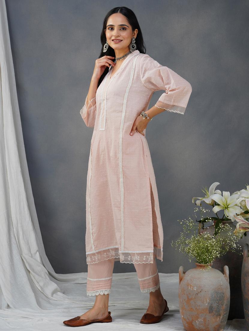 women self design three quarter sleeve a-line kurta - 21974929 - Standard Image - 2