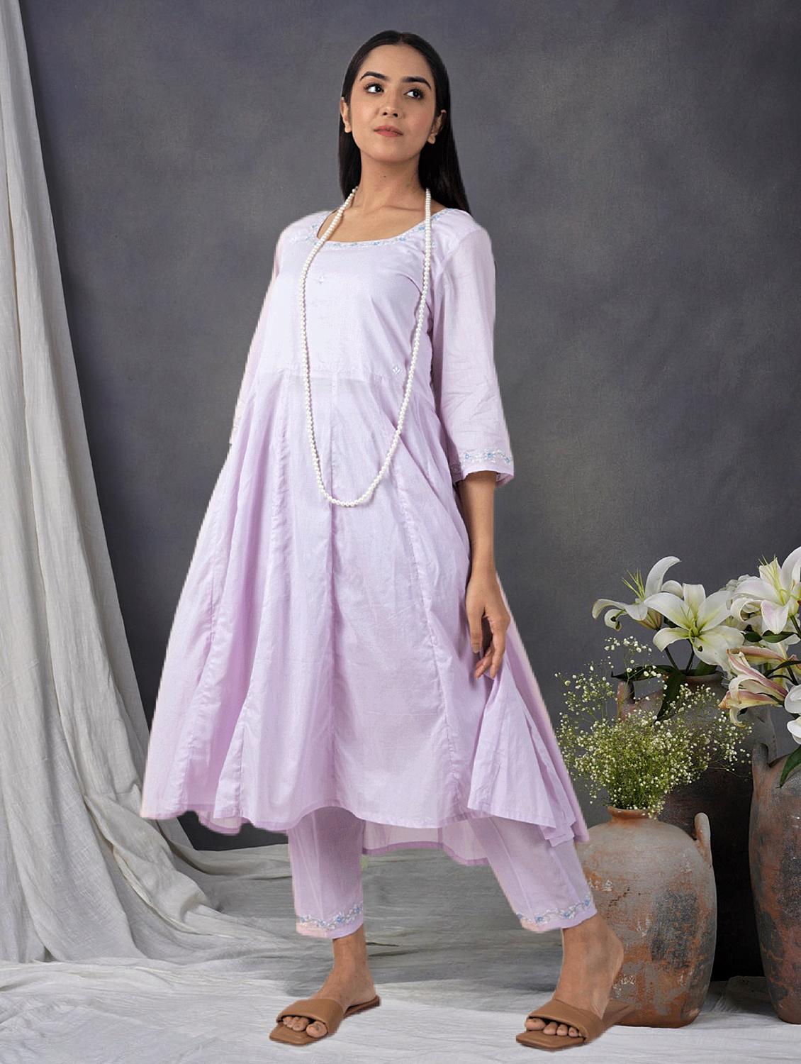 women solid with work three quarter sleeve anarkali kurta - 21974951 - Zoom Image - 0
