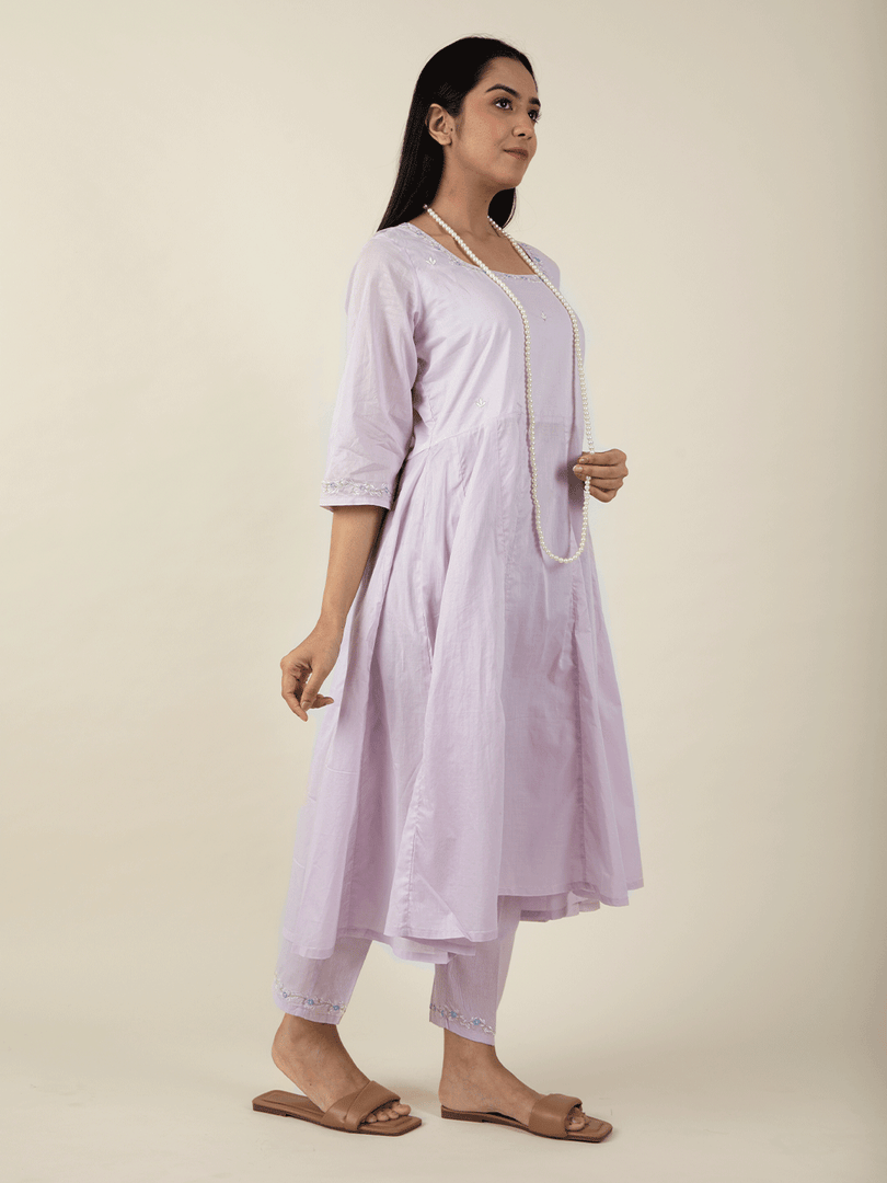women solid with work three quarter sleeve anarkali kurta - 21974951 - Standard Image - 2