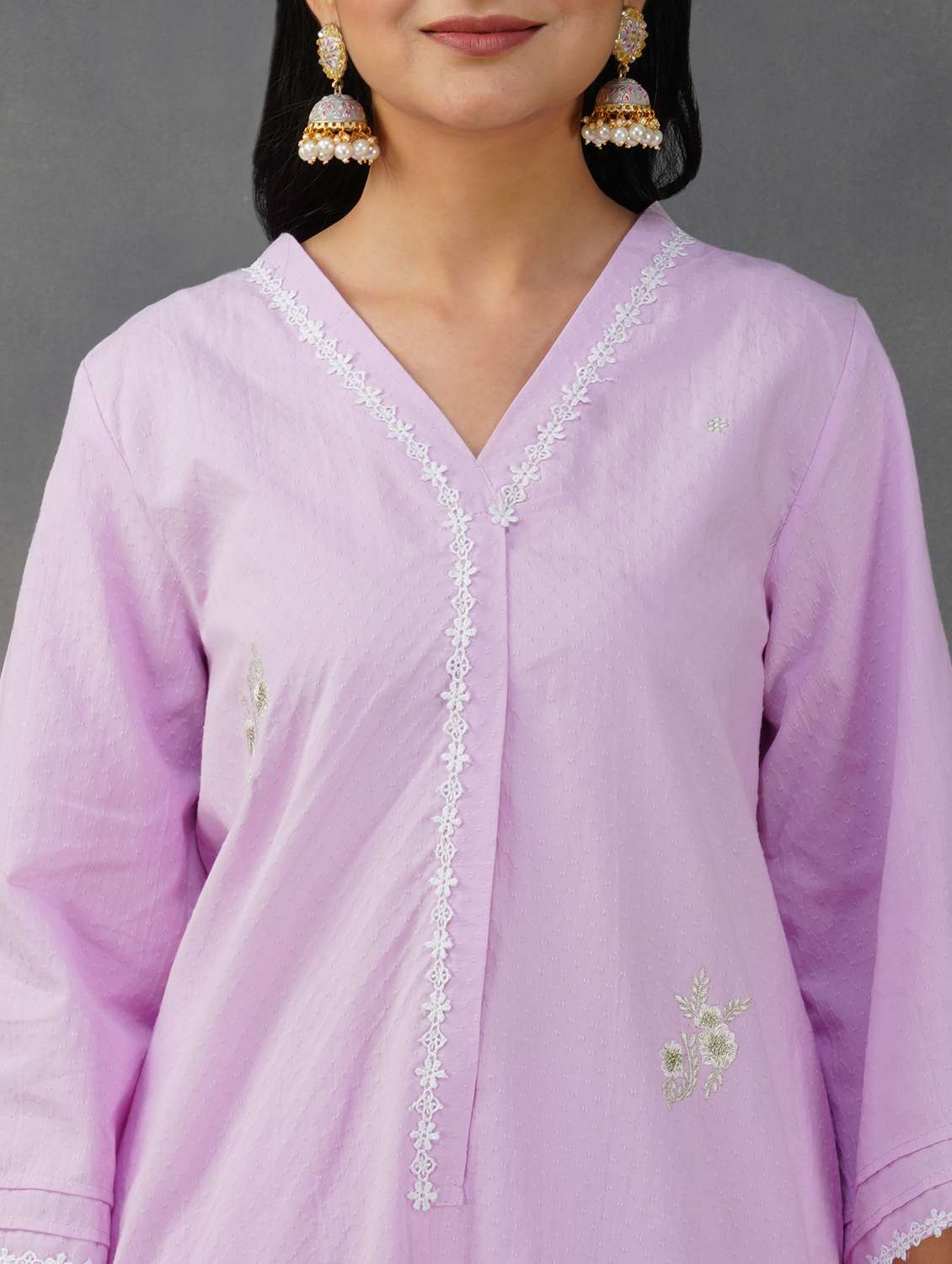 women solid with work three quarter sleeve a-line kurta - 21974952 -  Standard Image - 2