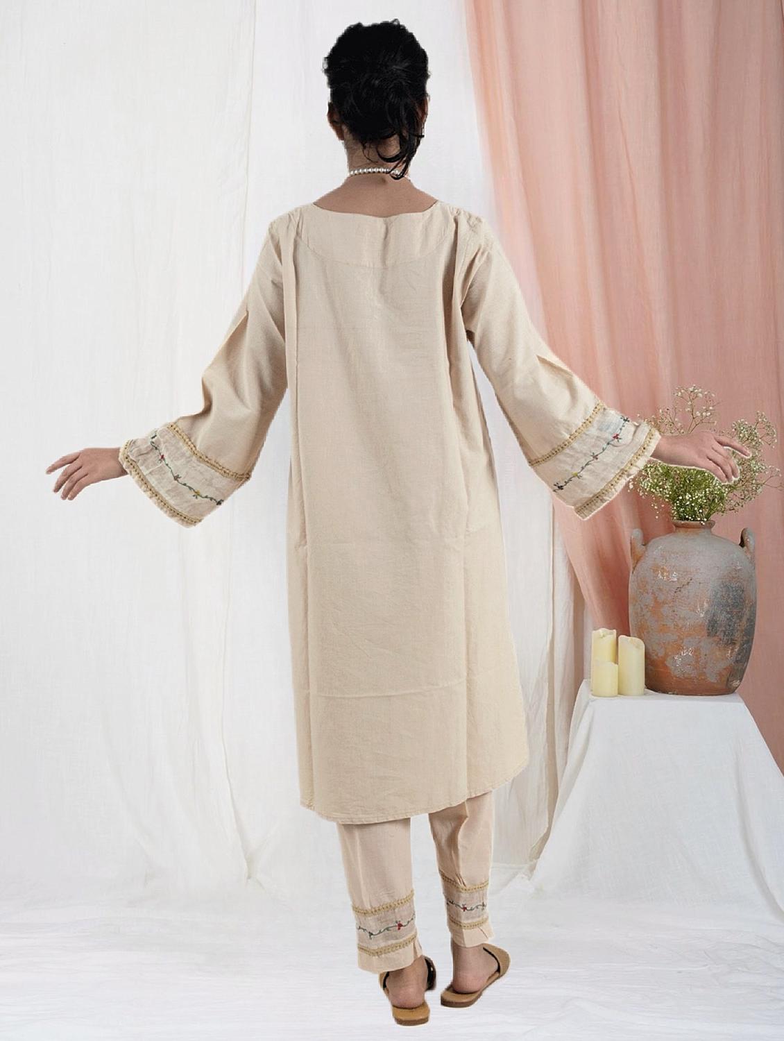 women solid with work long sleeve a-line kurta - 21974972 - Standard Image - 2