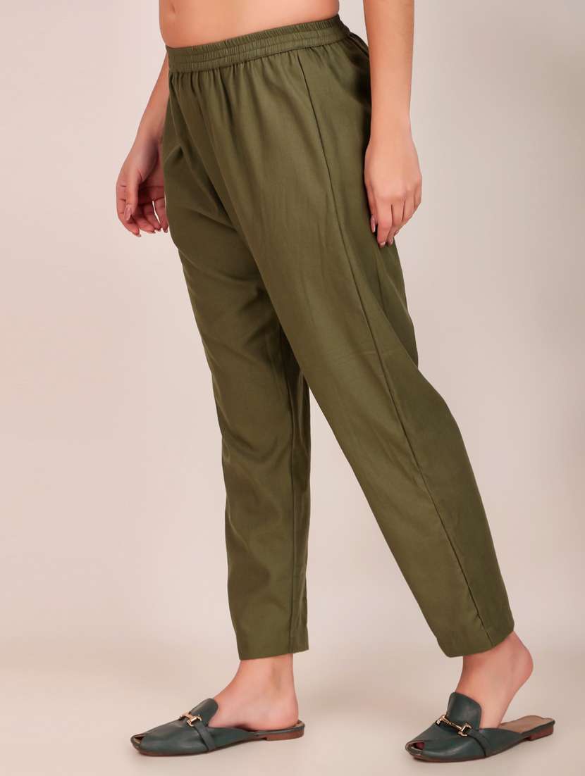 women solid mid rise ankle length tapered pant - 21974984 - Standard Image - 2