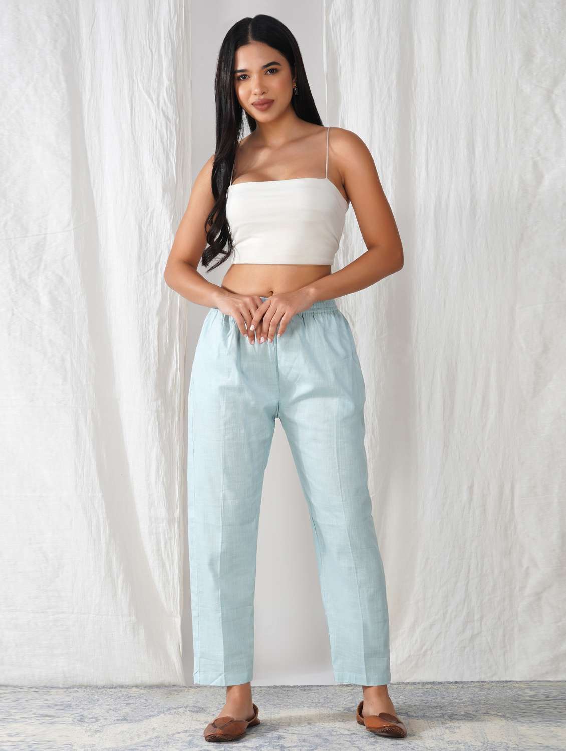women solid mid rise ankle length tapered pant - 21975045 - Standard Image - 2