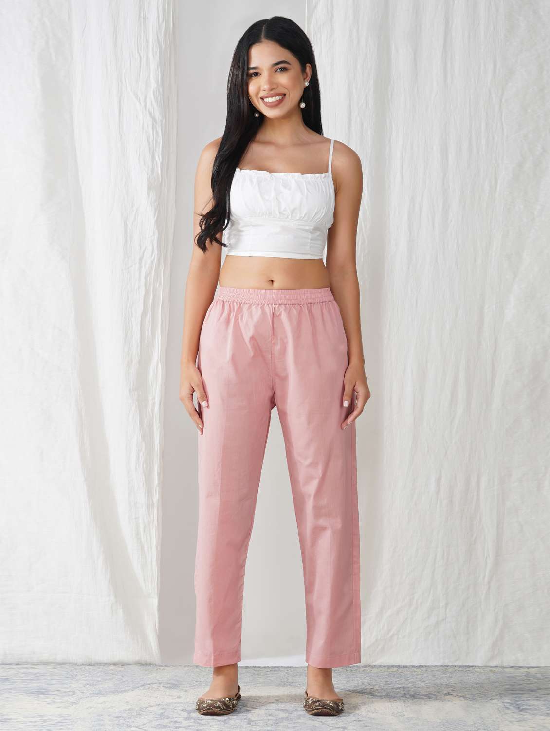 women solid mid rise ankle length tapered pant - 21975051 -  Standard Image - 2