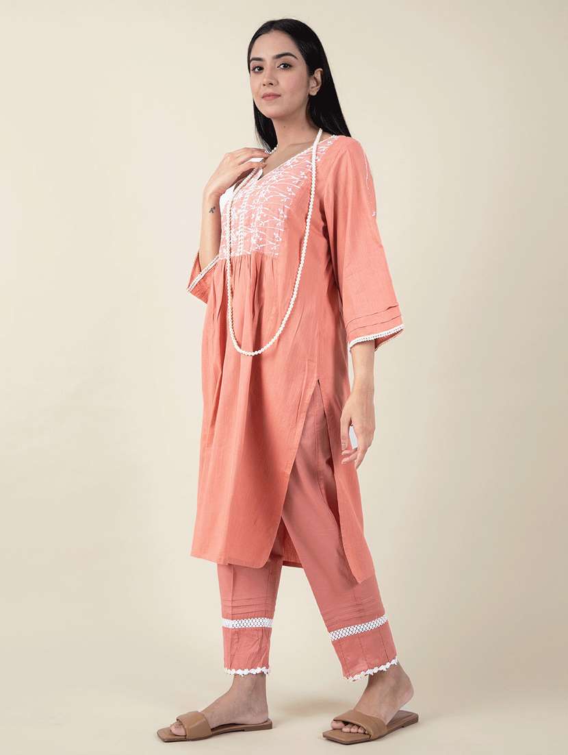 women three quarter sleeve kurta pant with dupatta set - 21975054 - Standard Image - 2