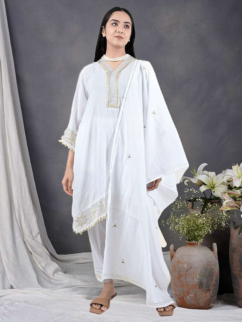 women three quarter sleeve kurta pant with dupatta set