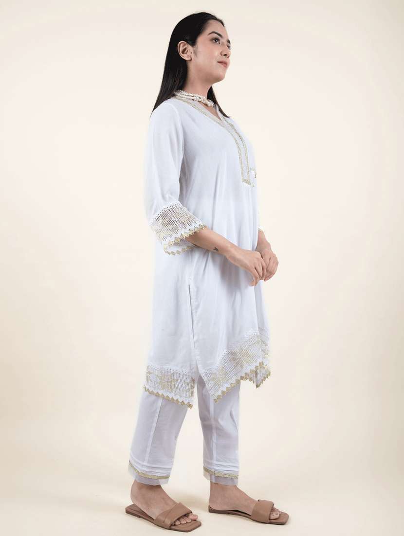 women three quarter sleeve kurta pant with dupatta set - 21975063 -  Standard Image - 2