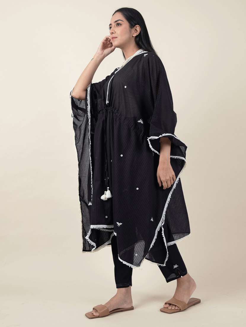 women solid with work kimono sleeve kaftan kurta pant set - 21975085 -  Standard Image - 2