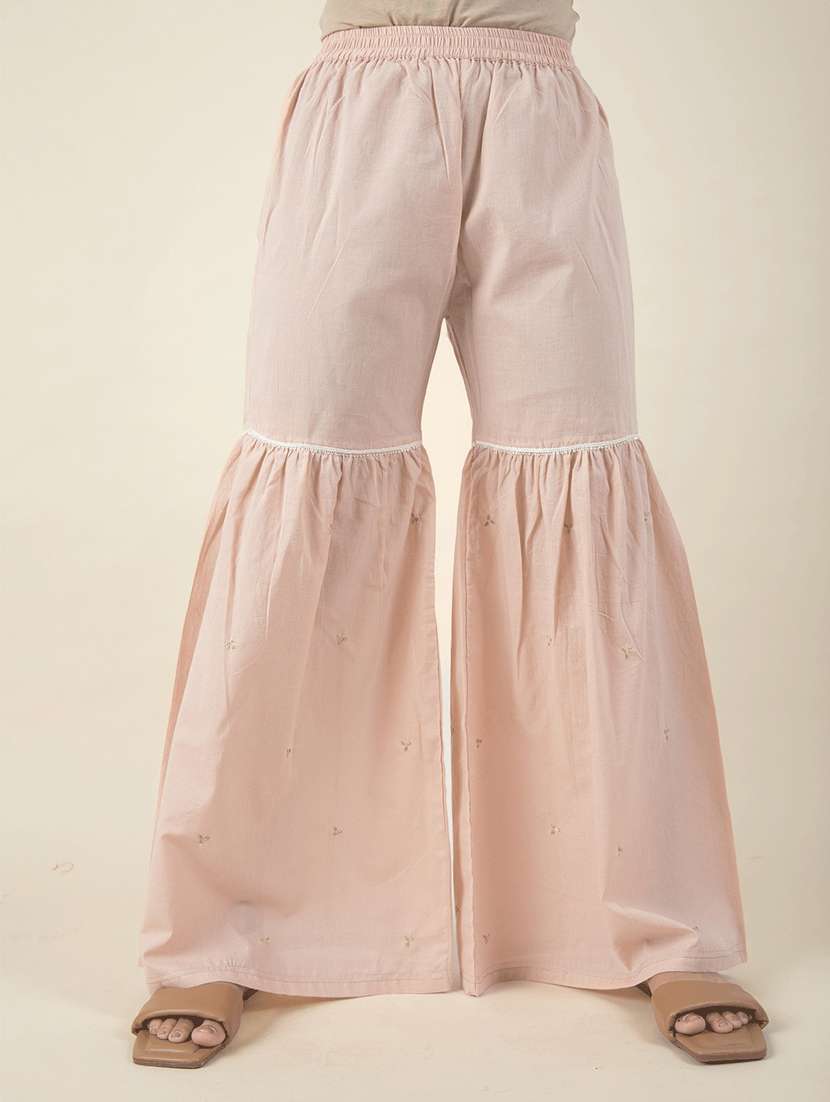 women solid with work three quarter sleeve kurta sharara set - 21975086 -  Standard Image - 2