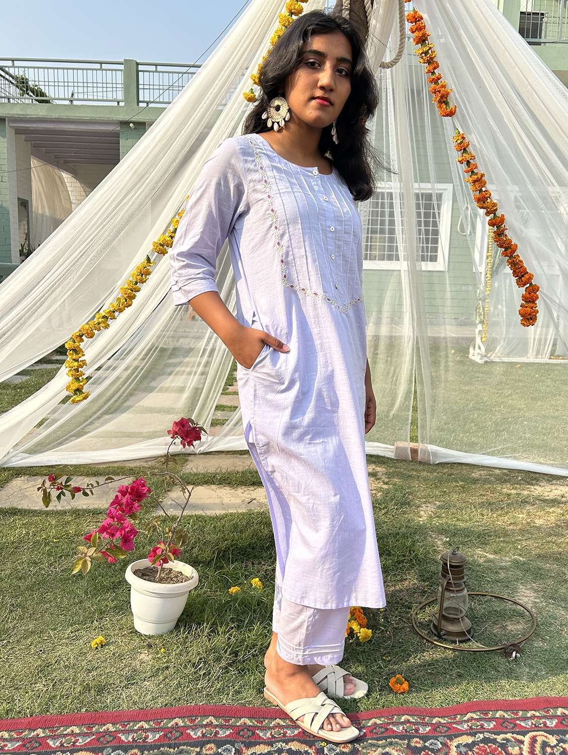 women three quarter sleeve kurta pant with dupatta set - 21975152 -  Standard Image - 2