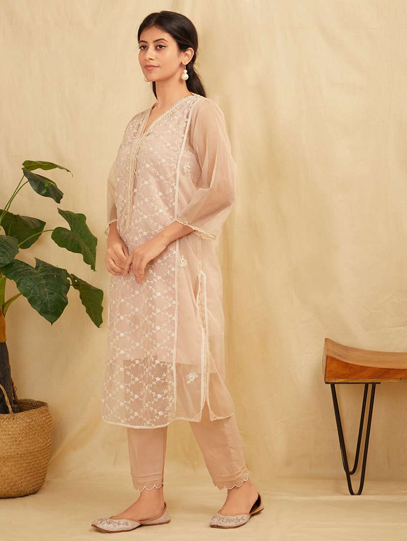 women three quarter sleeve kurta pant with dupatta set - 21975155 -  Standard Image - 2