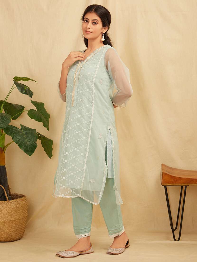 women three quarter sleeve kurta pant with dupatta set - 21975158 -  Standard Image - 2