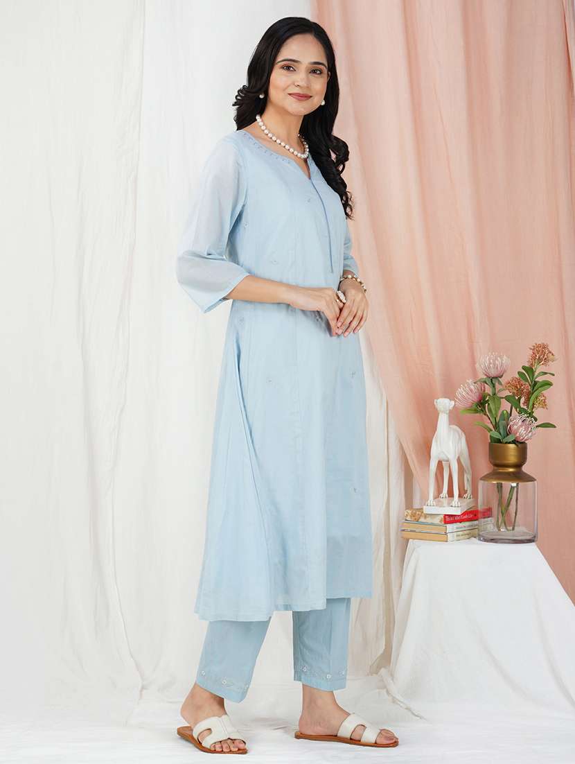 women three quarter sleeve kurta pant with dupatta set - 21975159 -  Standard Image - 2